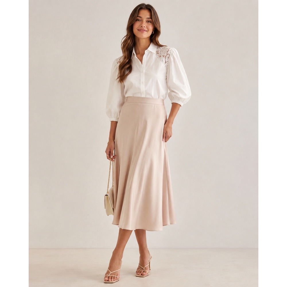 BOSS Hugo Boss Womens White Lace Shoulder Puff Sleeve Button Down Shirt Top
